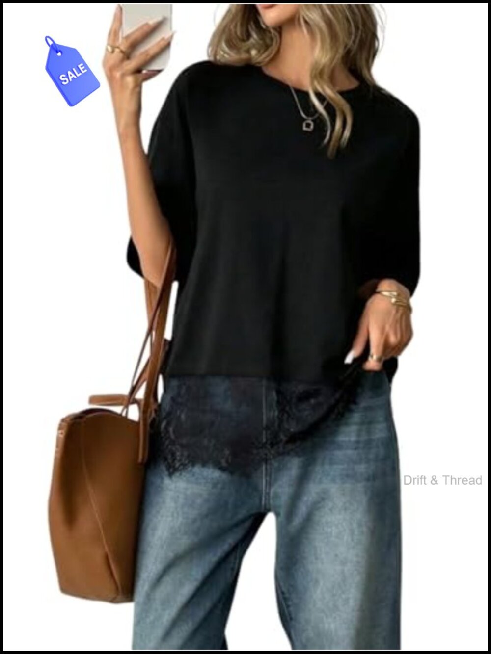 Women's Lace Trim T-Shirt Short Sleeve Crew Neck Going Out Top - Picture 4 of 6